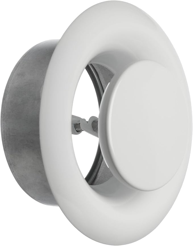 4 inch White Metal Diffuser - Adjustable Vent for Wall - Ceiling Duct Cover - Exhaust Air Valve - Round Ventilation Covers for Bathroom Kitchen Garage