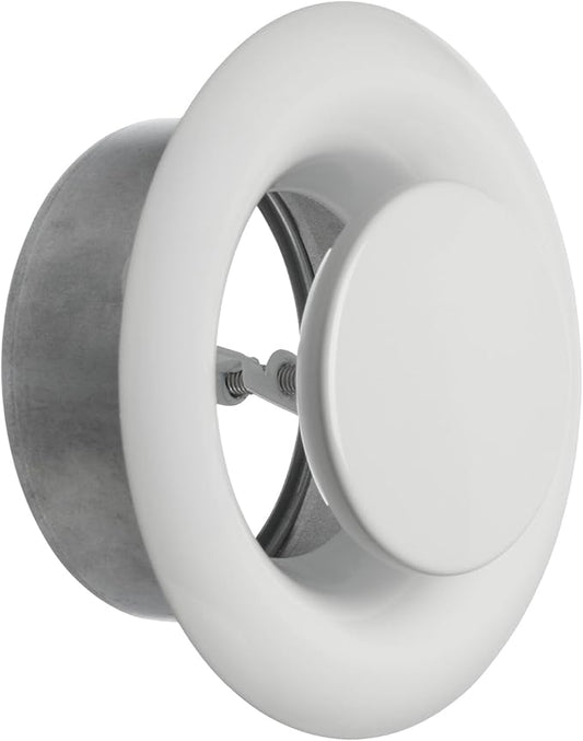 4 inch White Metal Diffuser - Adjustable Vent for Wall - Ceiling Duct Cover - Exhaust Air Valve - Round Ventilation Covers for Bathroom Kitchen Garage