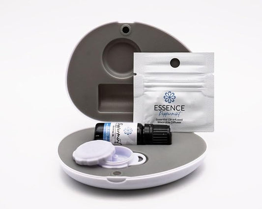 Essence Pearl Travel Case | Peppermint Essential Oil | Aromatherapy Nasal Diffuser & Essential Oil Carrying Case | Invigorating Peppermint Scent| Travel-Friendly Kit | White Pod