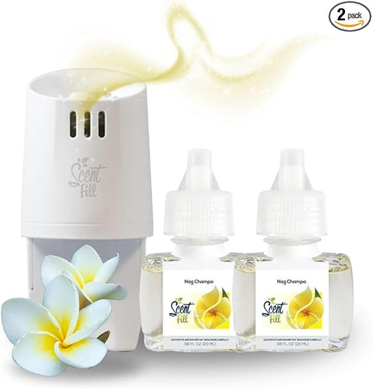 Scent Fill Nag Champa Plug in Air Freshener, Scented Oil Refills, 2 Refills + Diffuser