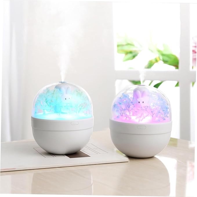 Cute Pink Rabbit Humidifier with Preserved Flower Portable LED Aroma Diffuser Low Noise Mist Maker Night Light for Home and Office Use