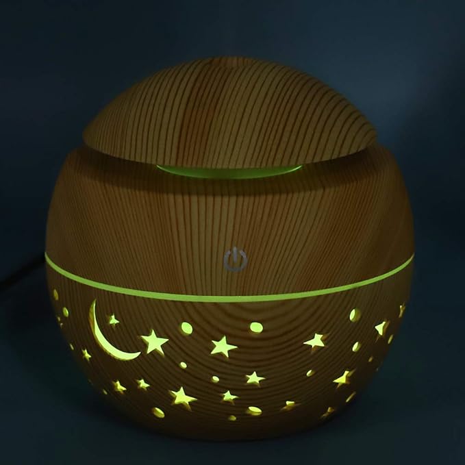 Mini Plant Humidifier Indoor, 130ml Portable Wooden Grain Air Diffuser with 7 LED Colors & 3H Auto Shut Off, Hollow Design Low Noise Mist Maker for Home Office Bedroom Plants