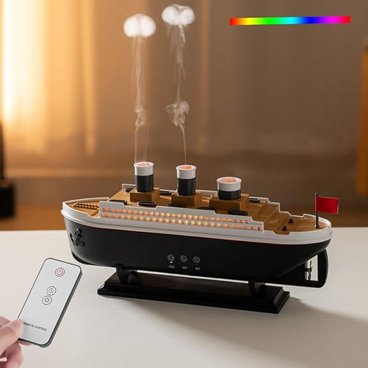 Essential Oil Diffuser, 250ml Ship Modelling Aromatherapy Ship Oil Diffuser Cool Mist Humidifier with Remote Control, Remote 2 Spray Mode Auto Shut-Off, 7 Color LED Light for Home Office(Black)