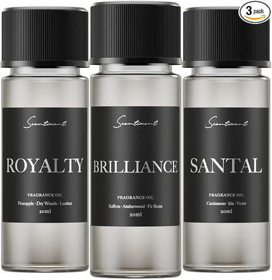 Scentiment Diffuser Oil Sample Set – 3 Pack (Royalty, Brilliance, Santal) | Pineapple, Saffron & Cardamom Blends | Luxury Hotel-Inspired Fragrance Oils for Cold Air Diffusers (3 x 20ml / 0.68 Fl Oz)