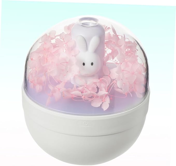 Cute Pink Rabbit Humidifier with Preserved Flower Portable LED Aroma Diffuser Low Noise Mist Maker Night Light for Home and Office Use