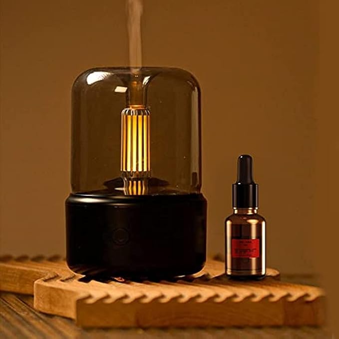 Candlelight Flame Air Diffuser,Portable Essential Oil Diffuser Noiseless 120ML Aroma Diffuser Waterless Auto-Off Protection for Spa Home Yoga Office Bedroom (Black)