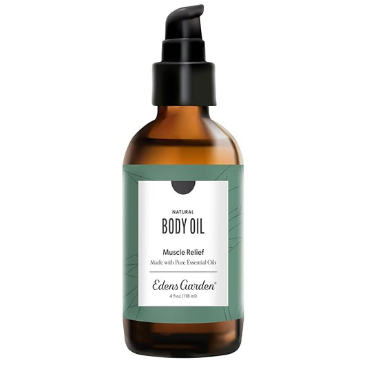 Edens Garden Muscle Relief Bath & Body Oil – Pure Essential Oils & Vitamin E for Massage, Moisturizing, Sore Muscles & Joints – Soothing & Scented with Peppermint & Wintergreen Oils, 4 fl oz (118 ml)