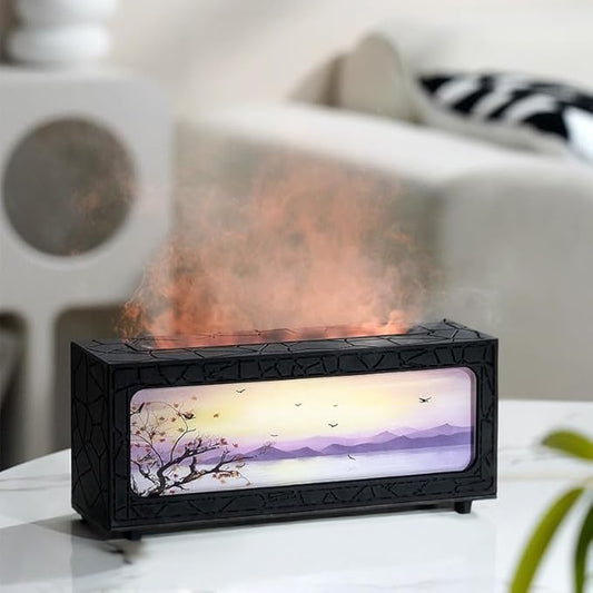 Essential Oil Diffusers Ultrasonic Fireplace Flame Aromatherapy Diffuser, Auto Shut-Off, Timer Setting, 7 Colors LED Lights Changing for Home, Office, Spa 200ml (Black)