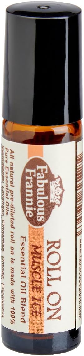 Fabulous Frannie Muscle Ice (Formally Aches and Pains) Pre-Diluted Blend Roll-On 10 ml Pure Essential Oils of Lavender, Cinnamon, Orange, Eucalyptus, Rosemary, Clove and Peppermint
