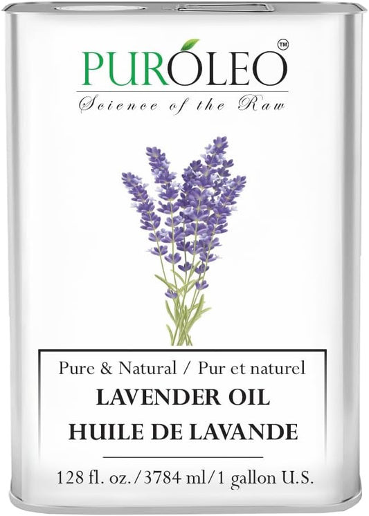 PUROLEO Lavender Essential Oil 128 Fl Oz/3785 ML (Packed in Canada) 100% Pure Natural Undiluted Cold Pressed for Aromatherapy Therapeutic Grade Aromatherapy Oil for Sleep…