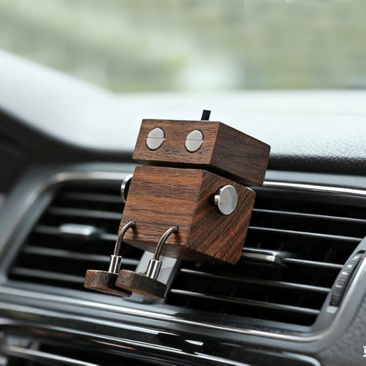 Car Air Diffuser - 2-in-1 Shaking Wooden Man Figurine & Refillable Aroma Vent Clip with 5ml Capacity + 5 Sticks, Walnut Wood Essential Oil Air Freshener, Car Dashboard Decor Gift for Driver