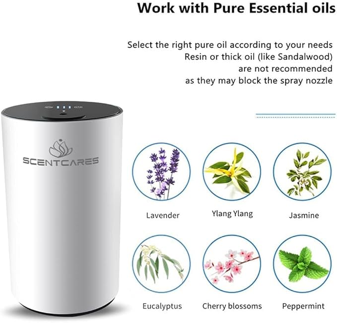 Sentiment Diffuser, Waterless Diffusers for Essential Oils - Diffusers for Home, No Water & Portable & Smart & Cordless Design, for Cold Mist (White)