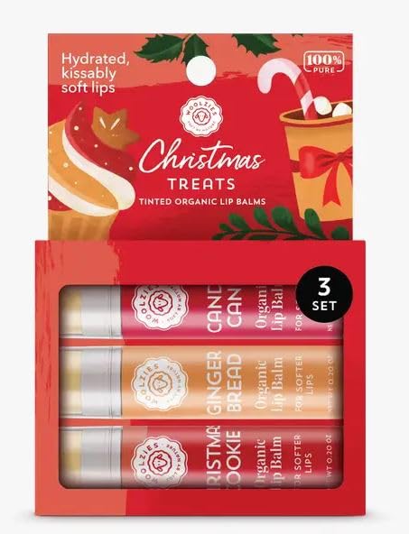 Holiday Stocking Stuffer Lip Balm Set: All-Natural Shea Butter, Beeswax, Coconut Oil, & Vitamin E Infused Lip Care (3 Pack, Christmas Treats)