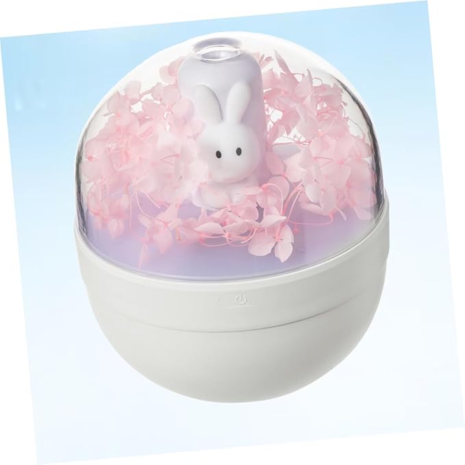 Cute Pink Rabbit Humidifier with Preserved Flower Portable LED Aroma Diffuser Low Noise Mist Maker Night Light for Home and Office Use