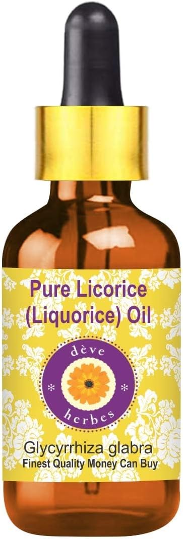 Deve Herbes Liquorice (Licorice) Oil (Glycyrrhiza glabra) with Glass Dropper | Infused | Pure | Non-Sticky | Lightweight | for Skin Blends | Botanical Extract | Men & Women | 15ml