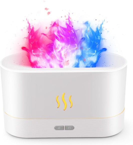 Essential Oil Diffuser, Flame Oil Diffuser - Aromatherapy Aroma Humidifier, Upgrade 7 Colors Noiseless - Perfect for Bedroom Home Office (180ml Classic Flame, White)