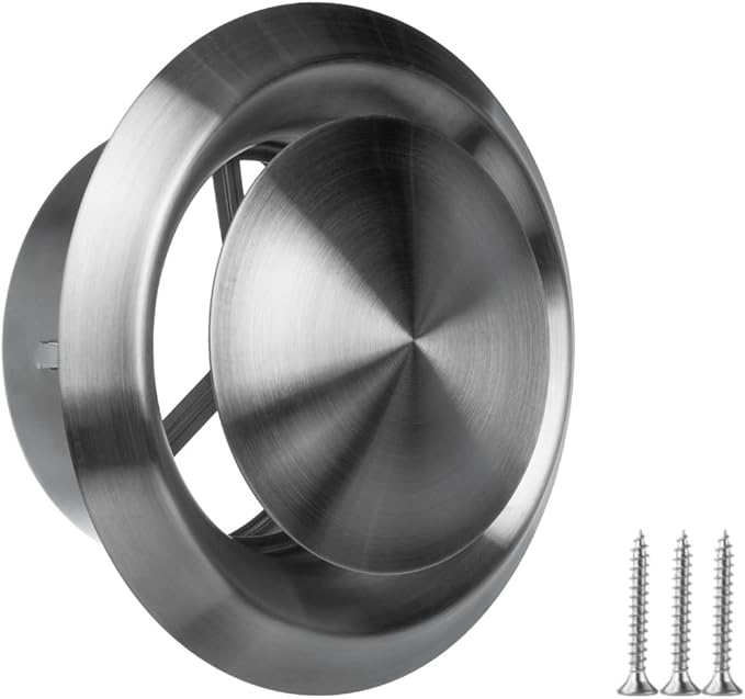 6 inch Stainless Steel Diffuser - Adjustable Vent for Wall - Ceiling Duct Cover - Exhaust Air Valve - Round Ventilation Covers for Bathroom Kitchen Garage