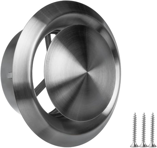 6 inch Stainless Steel Diffuser - Adjustable Vent for Wall - Ceiling Duct Cover - Exhaust Air Valve - Round Ventilation Covers for Bathroom Kitchen Garage