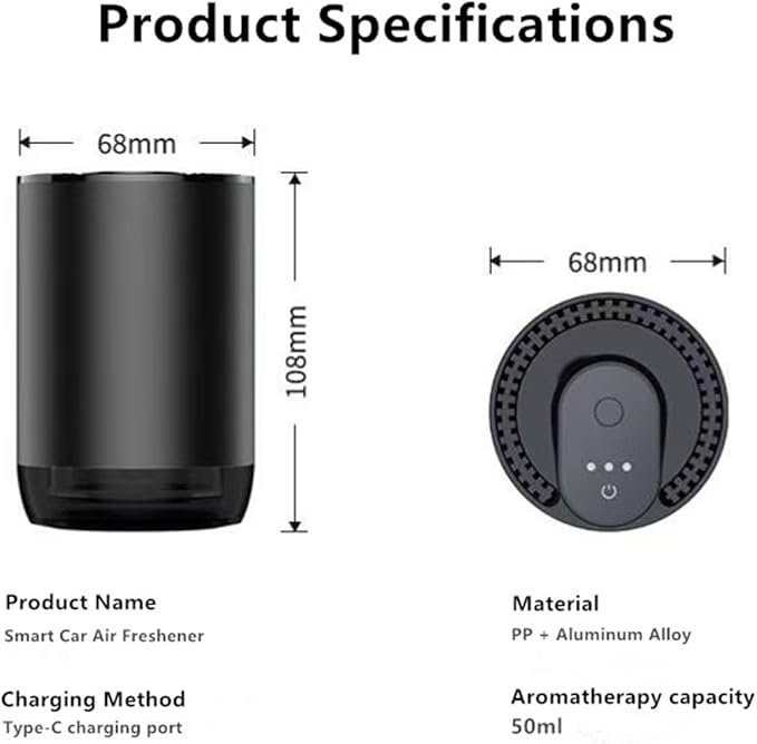 Smart Car Air Freshener 50ML Perfume Ultrasonic Mist Aromatherapy Diffuser Portable Humidifier for Car and Home Use Automatic Start and Stop 3 Modes 4 Freshness Principles(Charming Encounters)
