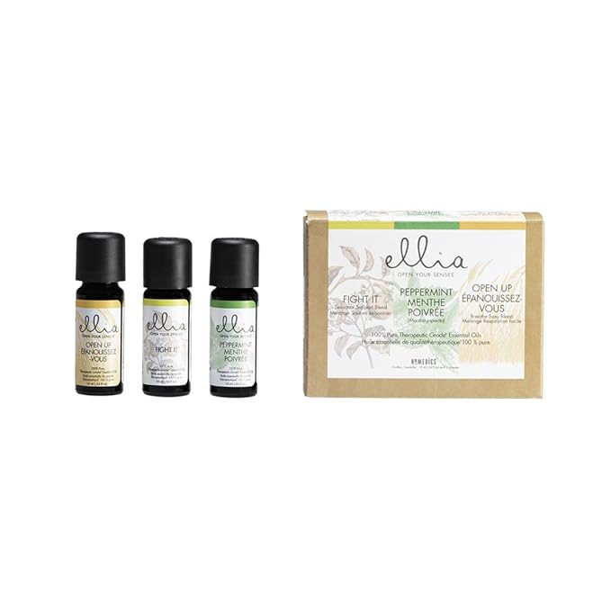Ellia Essential Oil Set, Breath Deep, with Peppermint, Open Up Blends and Fight It Blends. 3 Pack Essential Oil Kit to Help Ease Breathing. 10ml Each, by Homedics