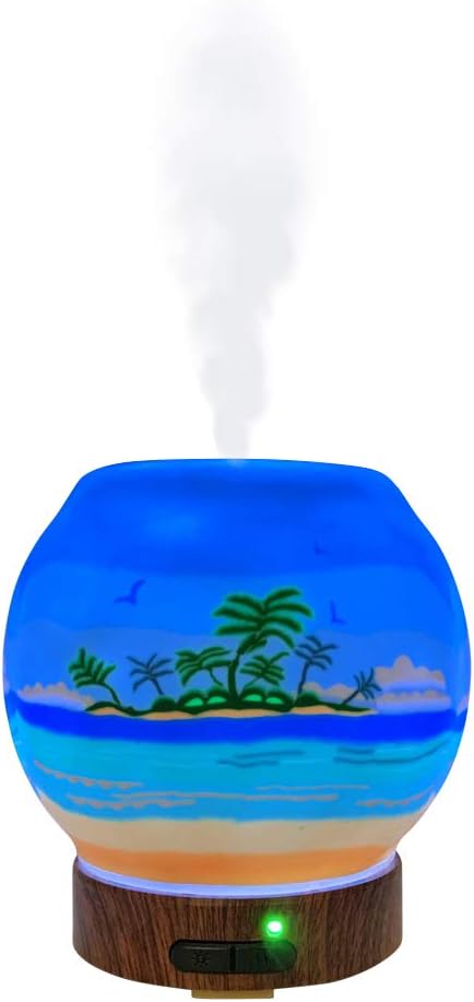 Essential Oil Diffuser Ultrasonic Handcrafted 120ml Aroma Essential Oil Cool Mist Humidifier with Adjustable Mist Mode, Auto Shut-Off and 7 Color LED Lights Changing (Tropical Beach)