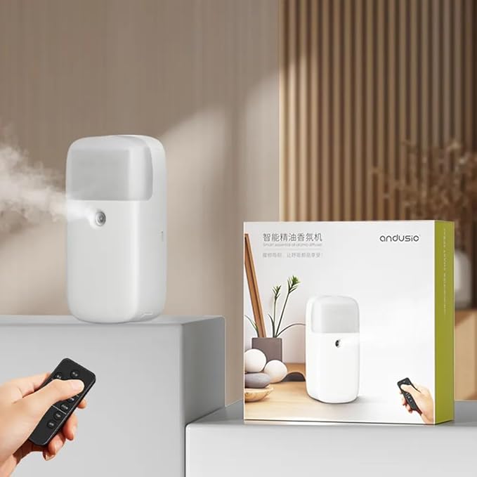 Andusic Smart Waterless Aroma Diffuser 168ml – Wall-Mounted, Silent, Remote-Controlled, Automatic Shutoff, for Home & Office – 200 sq ft Coverage