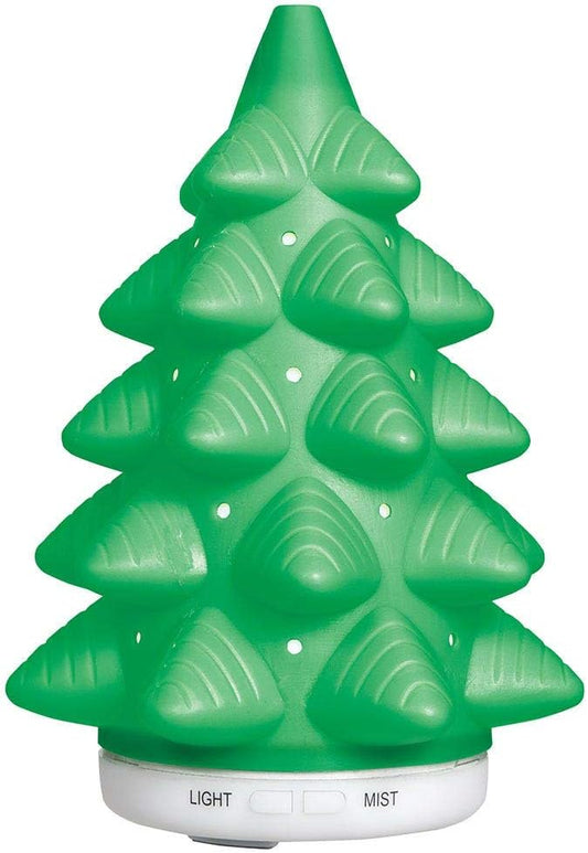 Pure Essential Oil Works LED Ultrasonic Christmas Tree Diffuser, Extra-Large 5.4 oz. Reservoir with Two Mist Options, Seven LED Light Colors, 6" Round x 9" H, Green
