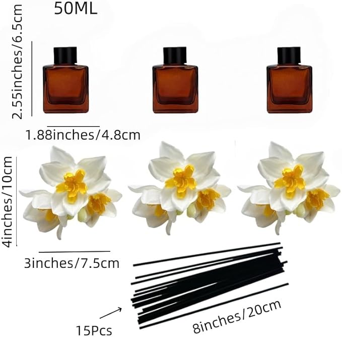 Empty Reed Diffuser Bottle and Black Reed Diffuser Sticks Refill Set for Bathroom Hotel Home Decoration (3, Brown, 50ml)