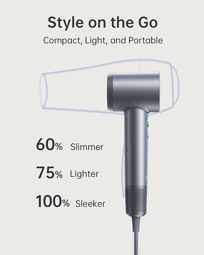 Laifen Hair Dryer, Negative Ionic Blow Dryer with 110, 000 RPM Brushless Motor for Fast Drying, High-Speed Low Noise Thermo-Control Hairdryer with Magnetic Nozzle, for Home, Travel(Silver Blue)