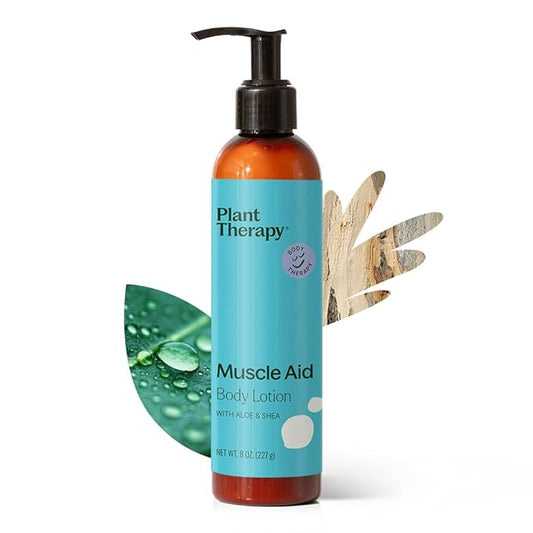 Plant Therapy Muscle Aid Body Lotion with Aloe & Shea 8 oz Soothes Achy & Tight Muscles, Instant Cooling Relief, Creamy & Nourishing, Powered by Pure Essential Oils