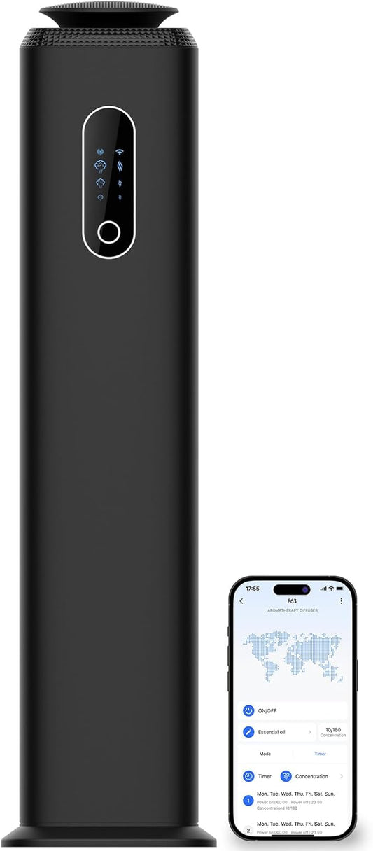 1000ML- Commercial Diffuser Machine Cover 10000 Sq Ft - Tower Hotel Scent Diffuser for Whole House - WiFi App Control -Scent Air Machine & Waterless Essential Oil Diffuser for Large Room - Black