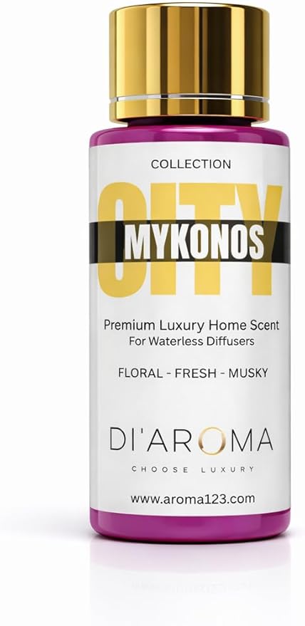 Di'Aroma Aroma Oil Blend 60ml 2 Fl Oz – Premium Diffuser Oil for Home, Waterless & Essential Oil Diffusers, Long Lasting Home Fragrance, City Collection, Made in USA (2 Fl Oz, Mykonos)