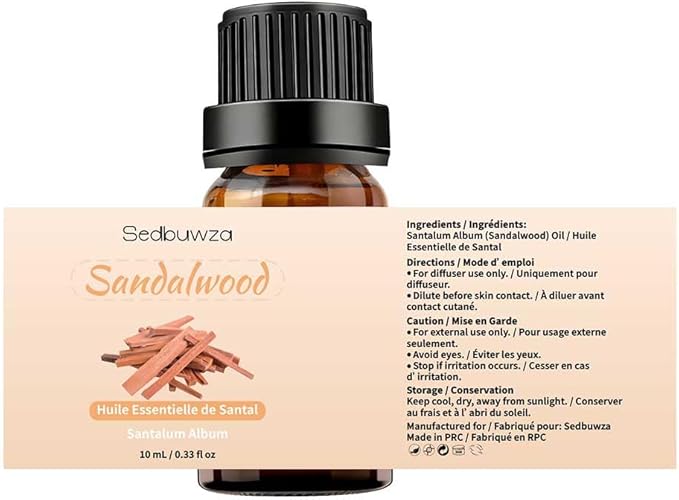 Sedbuwza Sandalwood Vetiver Essential Oil Set, Sandalwood Fragrance Oil Vetiver Scent Oil Set for Diffuser, Aromatherapy, Massage, Soap, Candle Making 2 x 10 ml