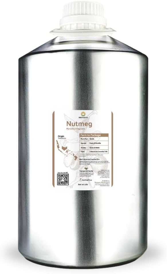 Nutmeg Essential Oil - Direct from Central Java, Indonesia - Pure Essential Oils for Diffusers, Muscle Relief and Aromatherapy | Premium Therapeutic Grade (22lbs)