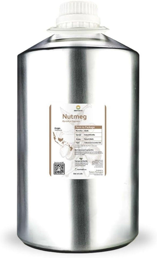 Nutmeg Essential Oil - Direct from Central Java, Indonesia - Pure Essential Oils for Diffusers, Muscle Relief and Aromatherapy | Premium Therapeutic Grade (22lbs)