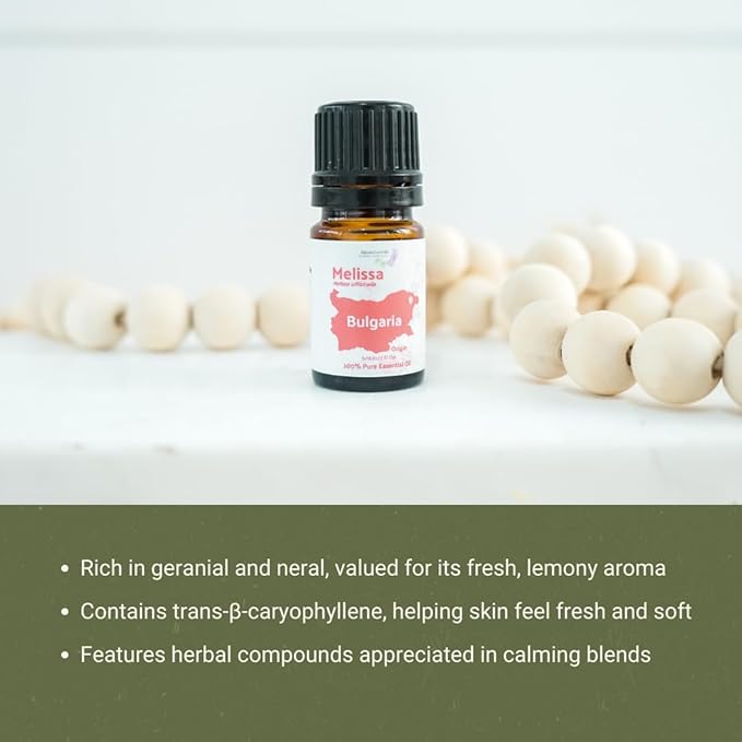 Melissa Essential Oil - Direct from Bulgarian Sustainable Farms - Steam Distilled - Aceite Toronjil for Aromatherapy, Massage, Diffuser, DIY Candle and Soap Making - 8oz