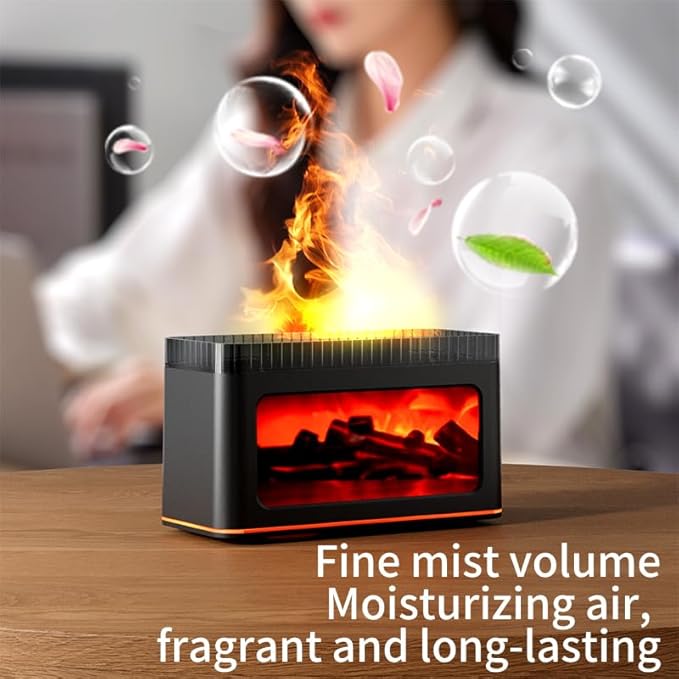Essential Oils Diffuser, 200ml Ultrasonic Aroma Diffusers with Cool Mist, Salt Lamp Aromatherapy Diffuser with Auto-Off Protection for Home, Office, Bedroom (Black - Fire)