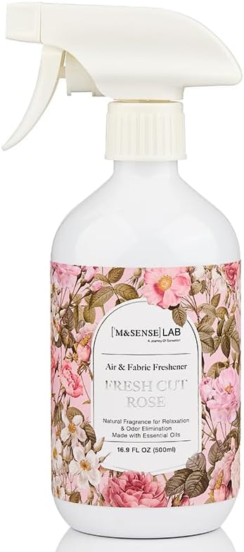 M&SENSE Fresh Cut Rose Scent Value Bundle - Reed Diffuser Oil Refill 16.9oz 500ml with 10 Reed Sticks & Odor Eliminator Spray Natural Essential Oil Home Spa Office Dining Room Living Space Freshener