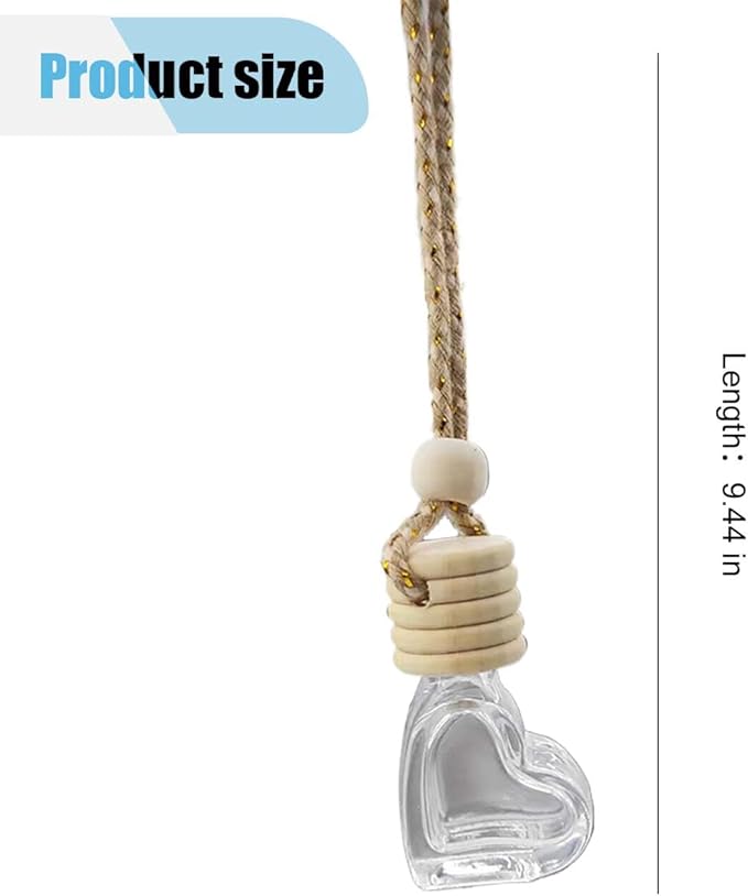 5PCS Hanging Car Air Freshener Essential Oil Diffuser Charm- 8ml Empty Glass Bottle Perfume Pendant Automobile Aromatherapy Diffuser- Auto Interior Decoration for Rearview Mirror Ornament (Heart)