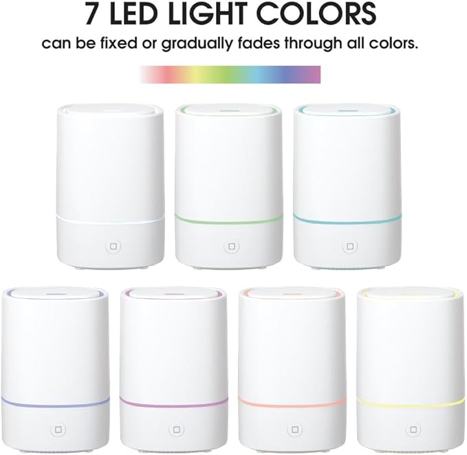 Pure Essential Oil Works Sensei LED Ultrasonic Aroma Diffuser, 150ml Essential Oil Diffuser with Cool Mist, 7 Color Changing Lights, Auto Shut-Off, White