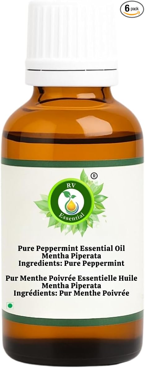 R V Essential Pack of 6 Essential Oil Set Peppermint Lavender Eucalyptus Lemongrass Orange Rosemary 100% Pure Natural for Aromatherapy Spa Relaxation Skin Hair Candle Diffuser Gift Set 10ml (0.338oz)