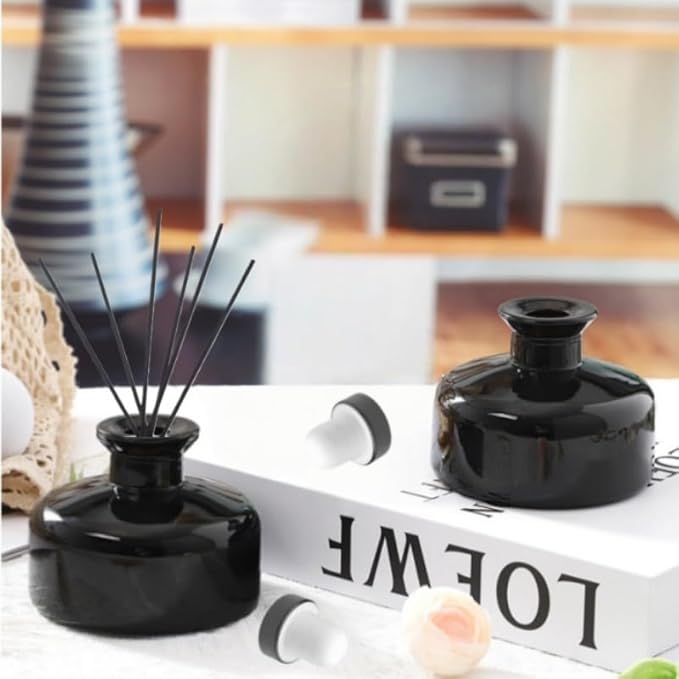 2 Pcs 200ml Empty Reed Diffuser Bottle and 20 pcs Black Reed Diffuser Sticks Refill Set for Bathroom Hotel Home Decoration(Black, 200ml)