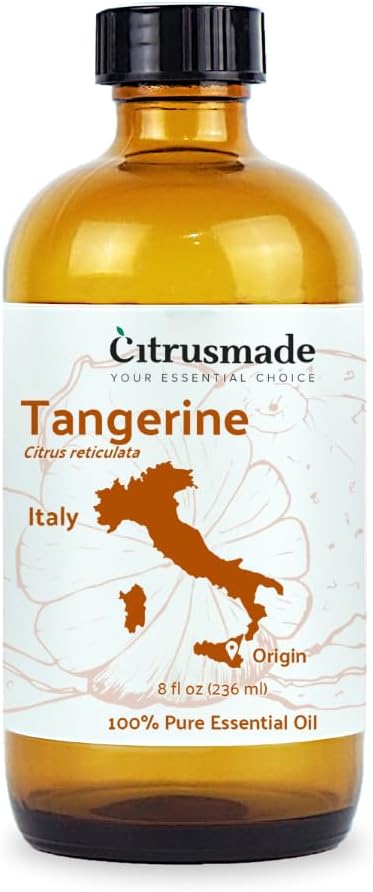 Tangerine Essential Oil - Direct from Citrusmade Italy - Cold Pressed - Aceite Esencial de Mandarina for Aromatherapy, Massage, Diffuser, DIY Candle and Soap Making - 8oz