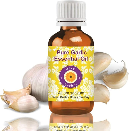 dève herbes Garlic Essential Oil (Allium sativum) Pure | Non-Sticky | Non-Greasy | Lightweight | Men & Women | All Skin Types | Steam Distilled 15ml (0.5 oz)