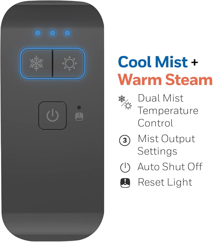 Honeywell Dual Comfort Cool + Warm Mist humidifier. Humidifier for Bedroom, Office, Living Room and Home. Provides Temporary Relief from Dry air discomforts - Black, HWC775B