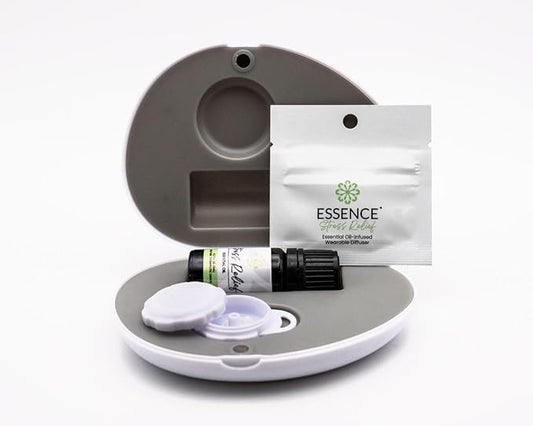 Essence Pearl Travel Case | Stress Relief Essential Oil | Aromatherapy Nasal Diffuser & Essential Oil Carrying Case | Lavender & Copaiba Blend | Travel-Friendly Kit | White Pod