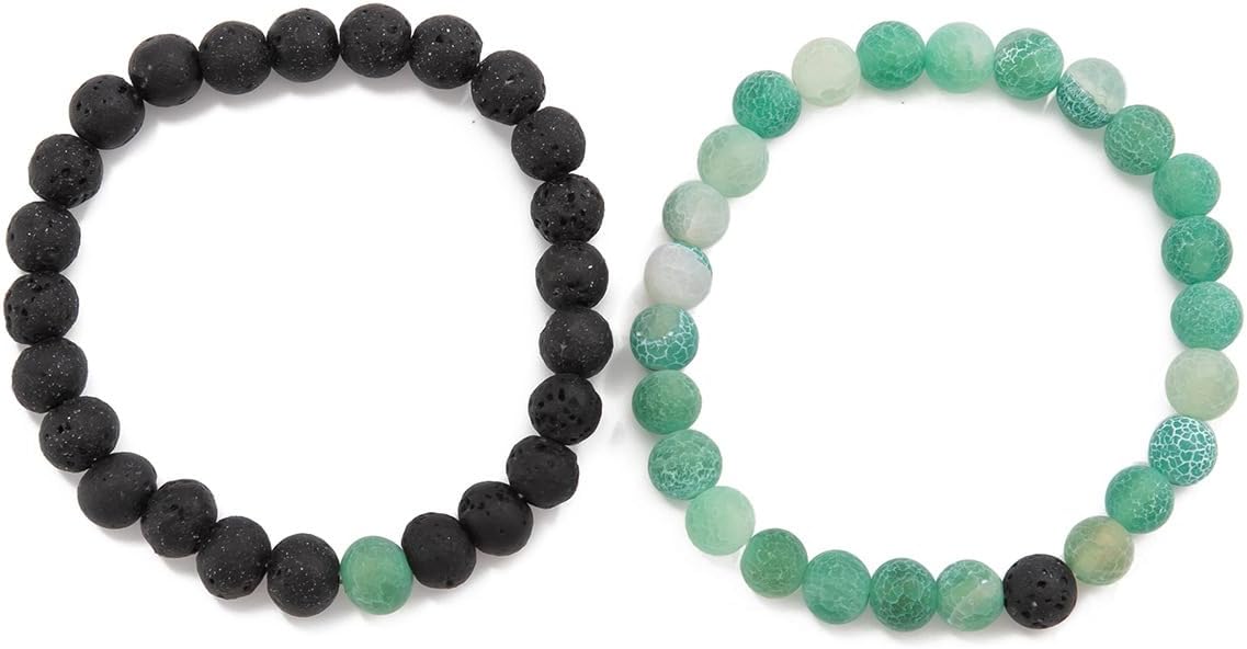 FORUBUS 2Pcs Lava Rock Beaded Bracelet Set – Essential Oil Diffuser Jewelry with Natural Stone Beads for Aromatherapy, Yoga, Meditation, and Stress Relief, Stretchy Bracelets for Women Men