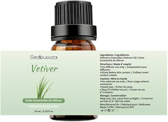 Sedbuwza Sandalwood Vetiver Essential Oil Set, Sandalwood Fragrance Oil Vetiver Scent Oil Set for Diffuser, Aromatherapy, Massage, Soap, Candle Making 2 x 10 ml
