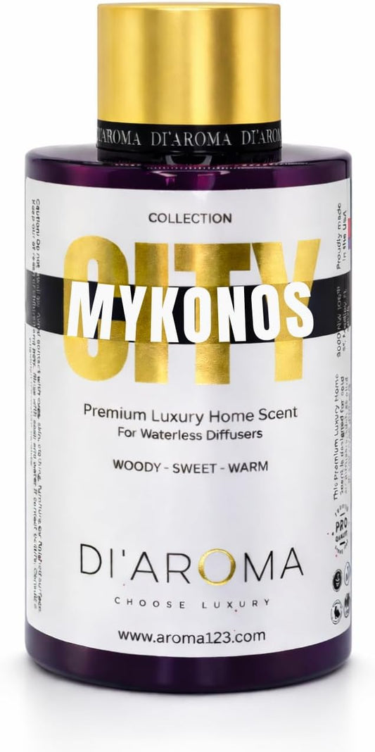 Di'Aroma Mykonos Aroma Oil Blend 120ml – Premium Diffuser Oil for Home, Waterless & Essential Oil Diffusers, Long Lasting Home Fragrance, City Collection, Made in USA (120ml, Mykonos)