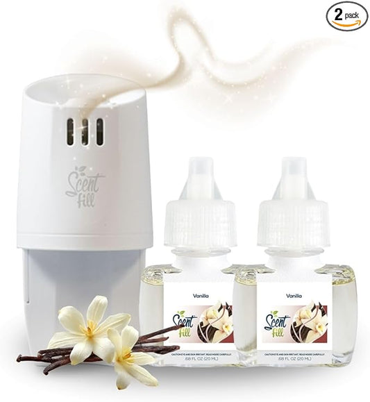 Scent Fill Vanilla Plug in Air Freshener, Scented Oil Refills, 2 Refills + Diffuser